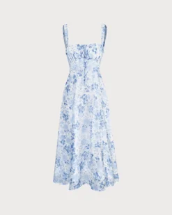 The Blue Square Neck Floral Ruched Midi Dress 12 The Blue Square Neck Floral Ruched Midi Dress -Deals Dress N Swimwear Store the tie ruched floral dress blue dresses pczein 846181