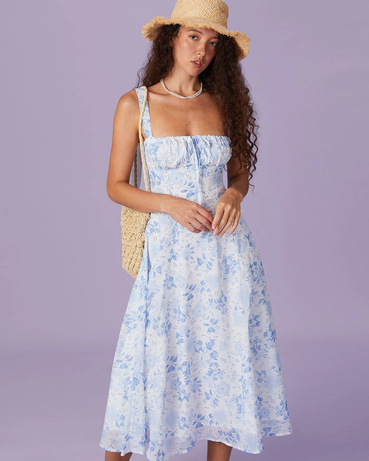 The Blue Square Neck Floral Ruched Midi Dress 2 The Blue Square Neck Floral Ruched Midi Dress - Image 2