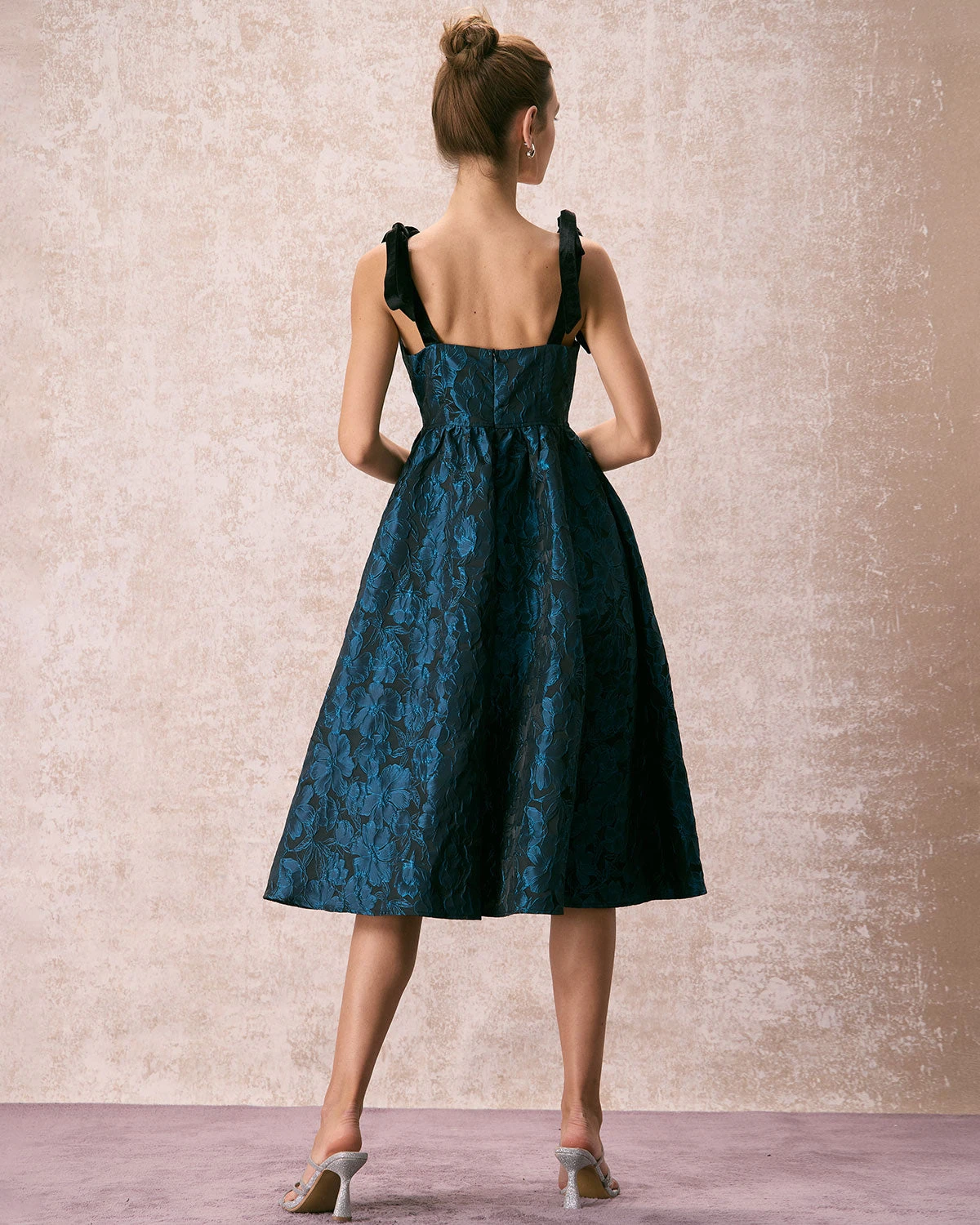 The Navy Tie Shoulder Jacquard Midi Dress 6 The Navy Tie Shoulder Jacquard Midi Dress - Image 6