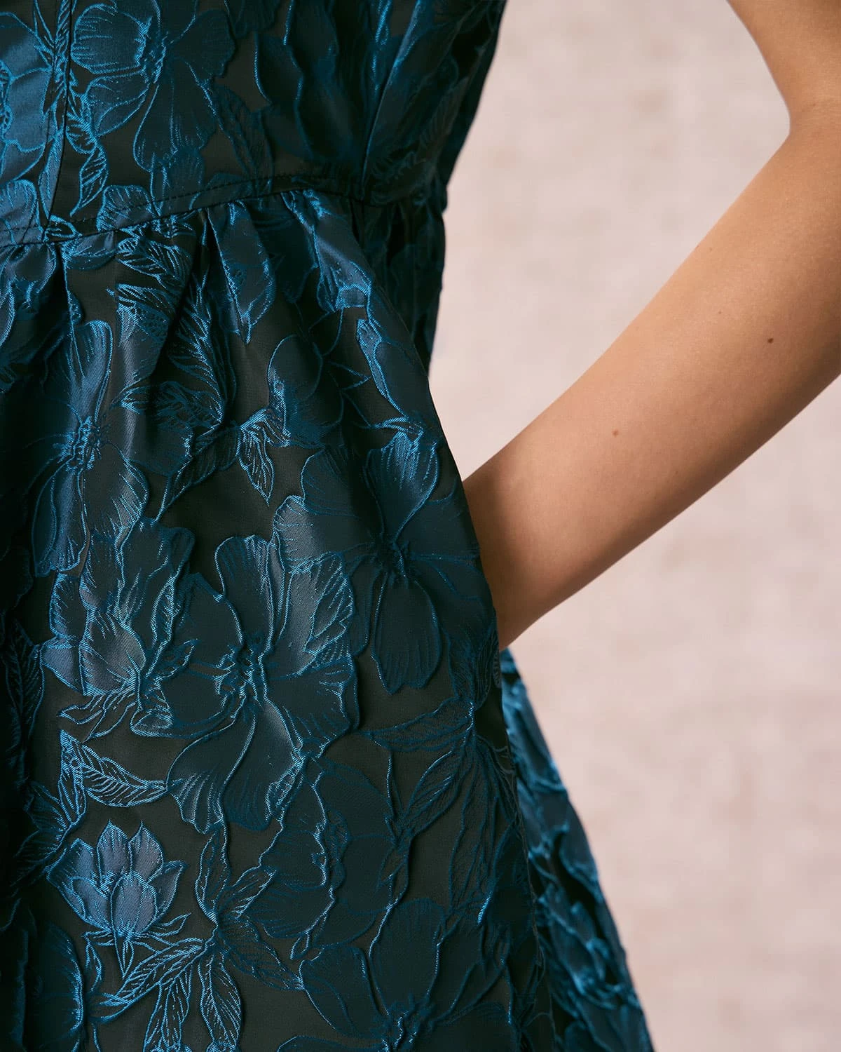 The Navy Tie Shoulder Jacquard Midi Dress 3 The Navy Tie Shoulder Jacquard Midi Dress - Image 3