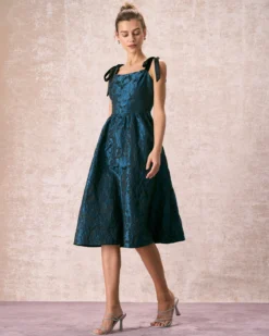 The Navy Tie Shoulder Jacquard Midi Dress 12 The Navy Tie Shoulder Jacquard Midi Dress -Deals Dress N Swimwear Store the tie shoulder jacquard dress dresses jry9zz