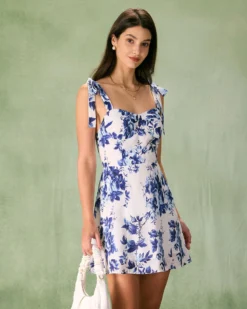 The Blue Floral Tie Strap Mini Dress -Deals Dress N Swimwear Store the tie strap floral mini dress dresses p2fnea