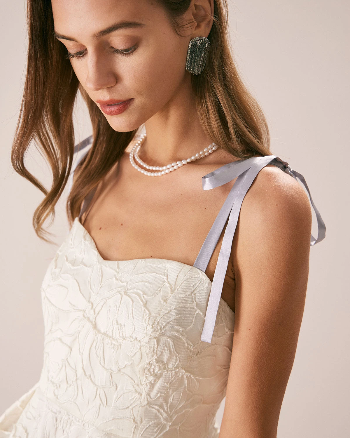 The Off White Jacquard Tie Strap Mini Dress 2 The Off White Jacquard Tie Strap Mini Dress - Image 2