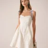 The Off White Jacquard Tie Strap Mini Dress