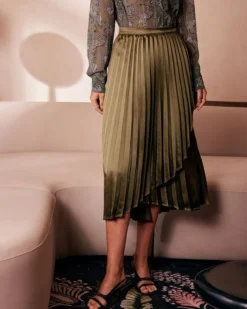The Green Pleated Tulip Hem Satin Midi Skirt -Deals Dress N Swimwear Store the tulip hem pleated midi skirt bottoms 9l2kiv 285734