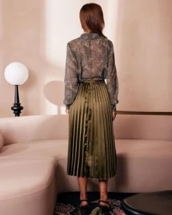 The Green Pleated Tulip Hem Satin Midi Skirt -Deals Dress N Swimwear Store the tulip hem pleated midi skirt bottoms cj9toc 507107