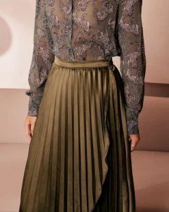 The Green Pleated Tulip Hem Satin Midi Skirt -Deals Dress N Swimwear Store the tulip hem pleated midi skirt bottoms qizlvq