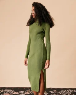 The Green Solid Turtleneck Long Sleeve Knit Dress -Deals Dress N Swimwear Store the turtleneck knit dress dresses dhwqch