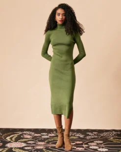 The Green Solid Turtleneck Long Sleeve Knit Dress -Deals Dress N Swimwear Store the turtleneck knit dress dresses joyha6
