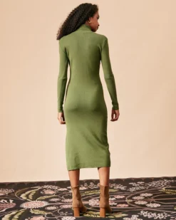 The Green Solid Turtleneck Long Sleeve Knit Dress -Deals Dress N Swimwear Store the turtleneck knit dress dresses lohrsx
