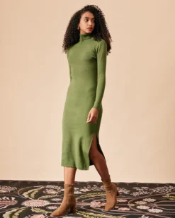 The Green Solid Turtleneck Long Sleeve Knit Dress -Deals Dress N Swimwear Store the turtleneck knit dress green dresses md4nhf