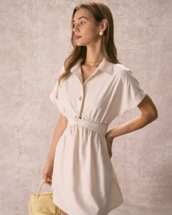 The Beige Ruched Twist Front Shirt Mini Dress -Deals Dress N Swimwear Store the twist front shirt dress dresses nel9v0