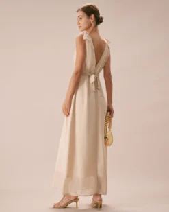 The Apricot V Neck Bowknot Maxi Dress -Deals Dress N Swimwear Store the v neck bowknot maxi dress dresses elksfy