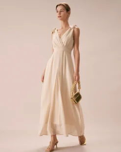 The Apricot V Neck Bowknot Maxi Dress -Deals Dress N Swimwear Store the v neck bowknot maxi dress dresses qt7usm