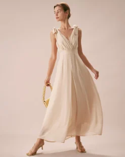 The Apricot V Neck Bowknot Maxi Dress -Deals Dress N Swimwear Store the v neck bowknot maxi dress dresses uyn1si