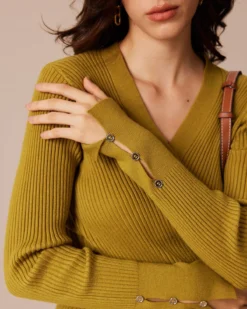 The Green V Neck Ribbed Wrap Knit Top 10 The Green V Neck Ribbed Wrap Knit Top -Deals Dress N Swimwear Store the v neck button front wrap top tops tiu2tp 771040