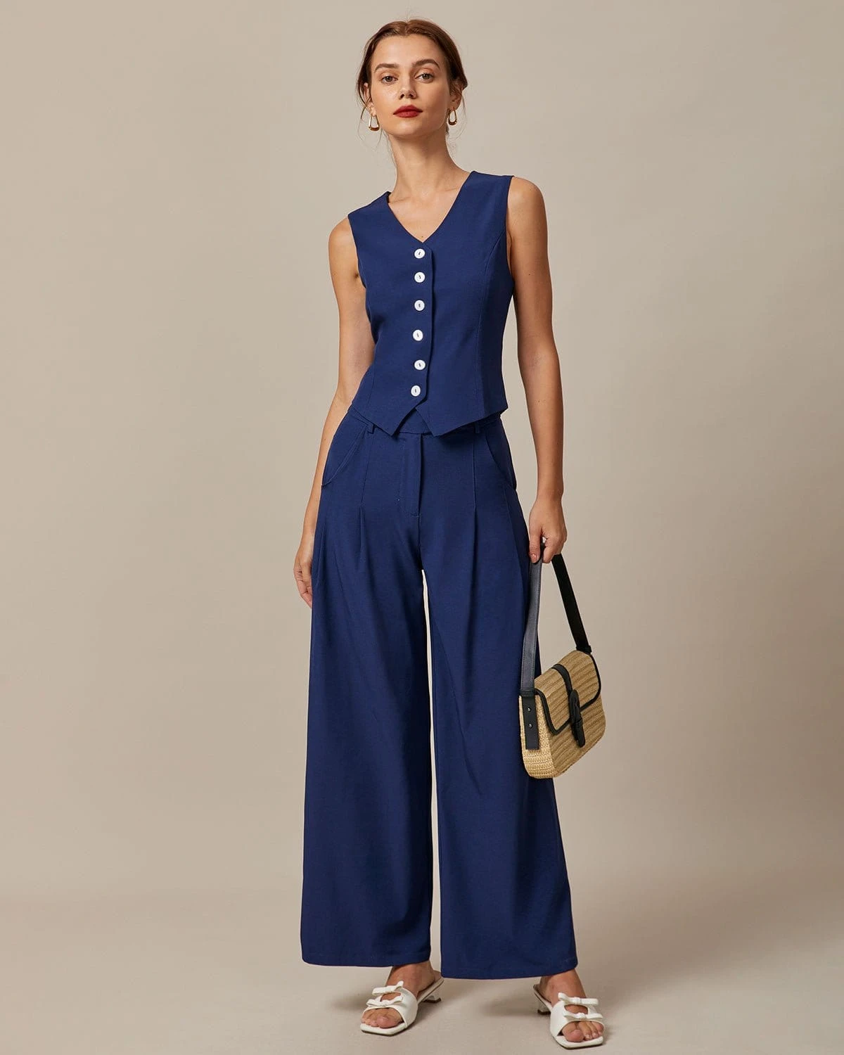 The Navy V Neck Button Up Sleeveless Vest 2 The Navy V Neck Button Up Sleeveless Vest - Image 2