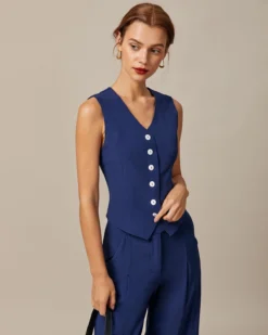 The Navy V Neck Button Up Sleeveless Vest 9 The Navy V Neck Button Up Sleeveless Vest -Deals Dress N Swimwear Store the v neck button up vest tops ssvjub 433761