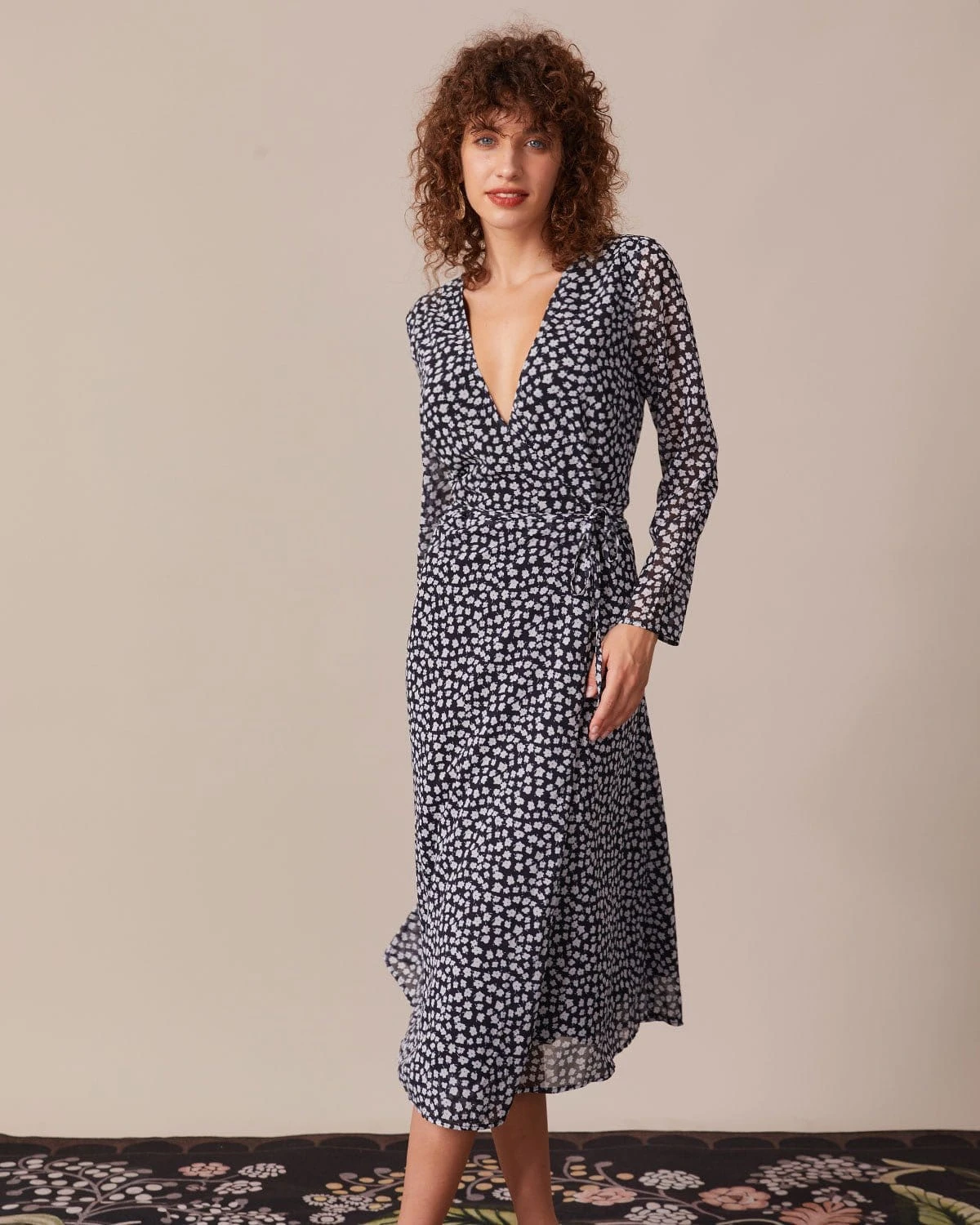 The Black V Neck Floral Tie Waist Midi Dress 1 The Black V Neck Floral Tie Waist Midi Dress