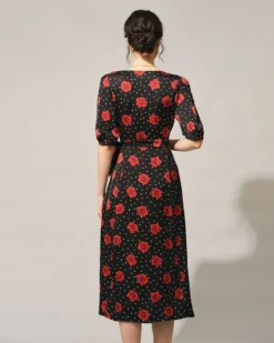 The V Neck Puff Sleeve Floral Wrap Midi Dress -Deals Dress N Swimwear Store the v neck floral wrap dress dresses 7mh8aq 920882