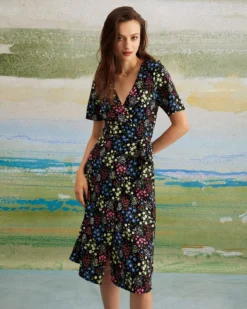 The Black V Neck Floral Tie Back Midi Dress -Deals Dress N Swimwear Store the v neck floral wrap dress dresses cy7vju