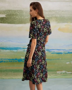 The Black V Neck Floral Tie Back Midi Dress -Deals Dress N Swimwear Store the v neck floral wrap dress dresses oklwix