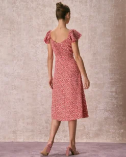 The Red V-Neck Front Slit Floral Midi Dress 11 The Red V-Neck Front Slit Floral Midi Dress -Deals Dress N Swimwear Store the v neck front slit floral dress dresses zfy2g8