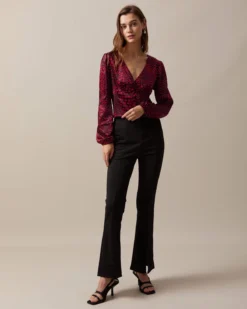 The Red V Neck Heart Print Crop Blouse -Deals Dress N Swimwear Store the v neck heart print blouse tops fn50cw 902320