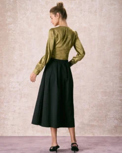 The Green V Neck Jacquard Satin Blouse 13 The Green V Neck Jacquard Satin Blouse -Deals Dress N Swimwear Store the v neck jacquard satin blouse tops mfitsp