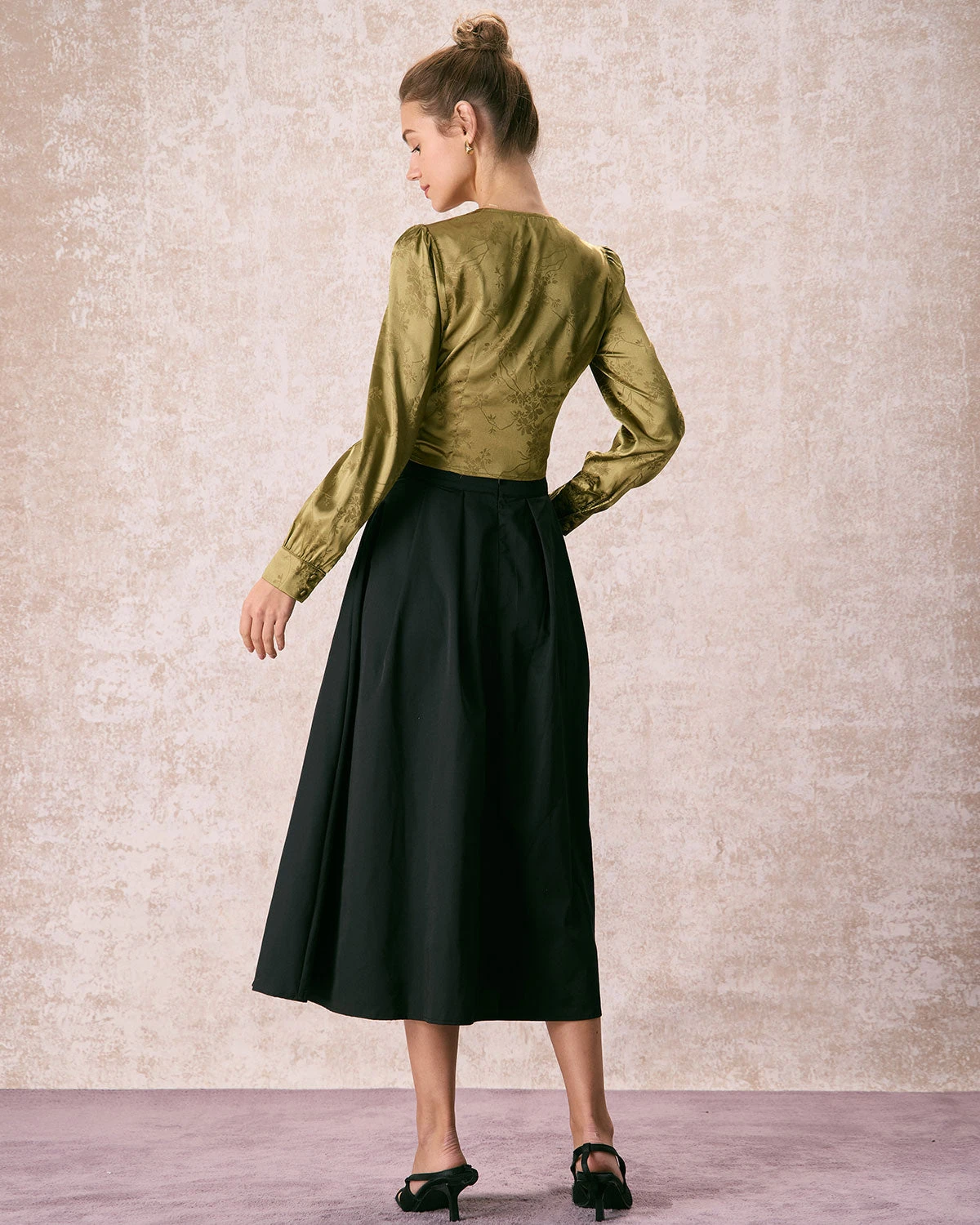 The Green V Neck Jacquard Satin Blouse 6 The Green V Neck Jacquard Satin Blouse - Image 6