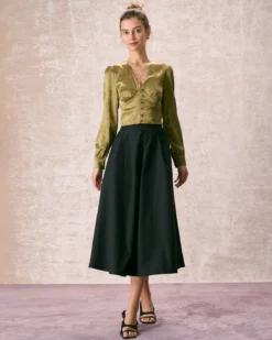 The Green V Neck Jacquard Satin Blouse 12 The Green V Neck Jacquard Satin Blouse -Deals Dress N Swimwear Store the v neck jacquard satin blouse tops zho5pw