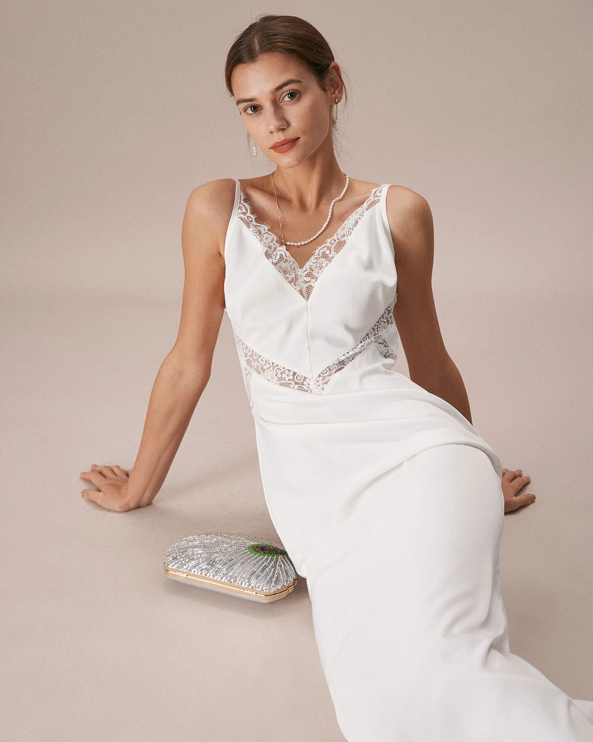 The White V Neck Lace Trim Slip Maxi Dress 3 The White V Neck Lace Trim Slip Maxi Dress - Image 3