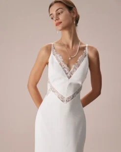 The White V Neck Lace Trim Slip Maxi Dress 10 The White V Neck Lace Trim Slip Maxi Dress -Deals Dress N Swimwear Store the v neck lace maxi dress dresses fxnwol