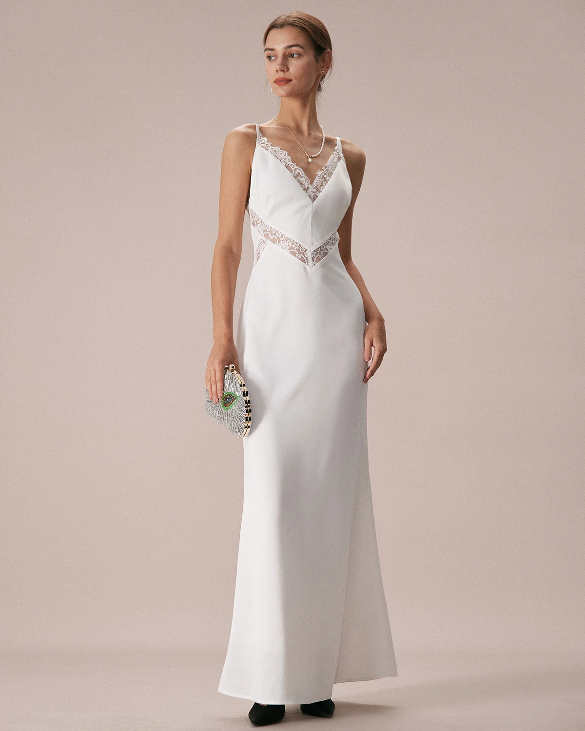 The White V Neck Lace Trim Slip Maxi Dress 4 The White V Neck Lace Trim Slip Maxi Dress - Image 4