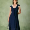 The Navy V-Neck Lace Trim Midi Dress