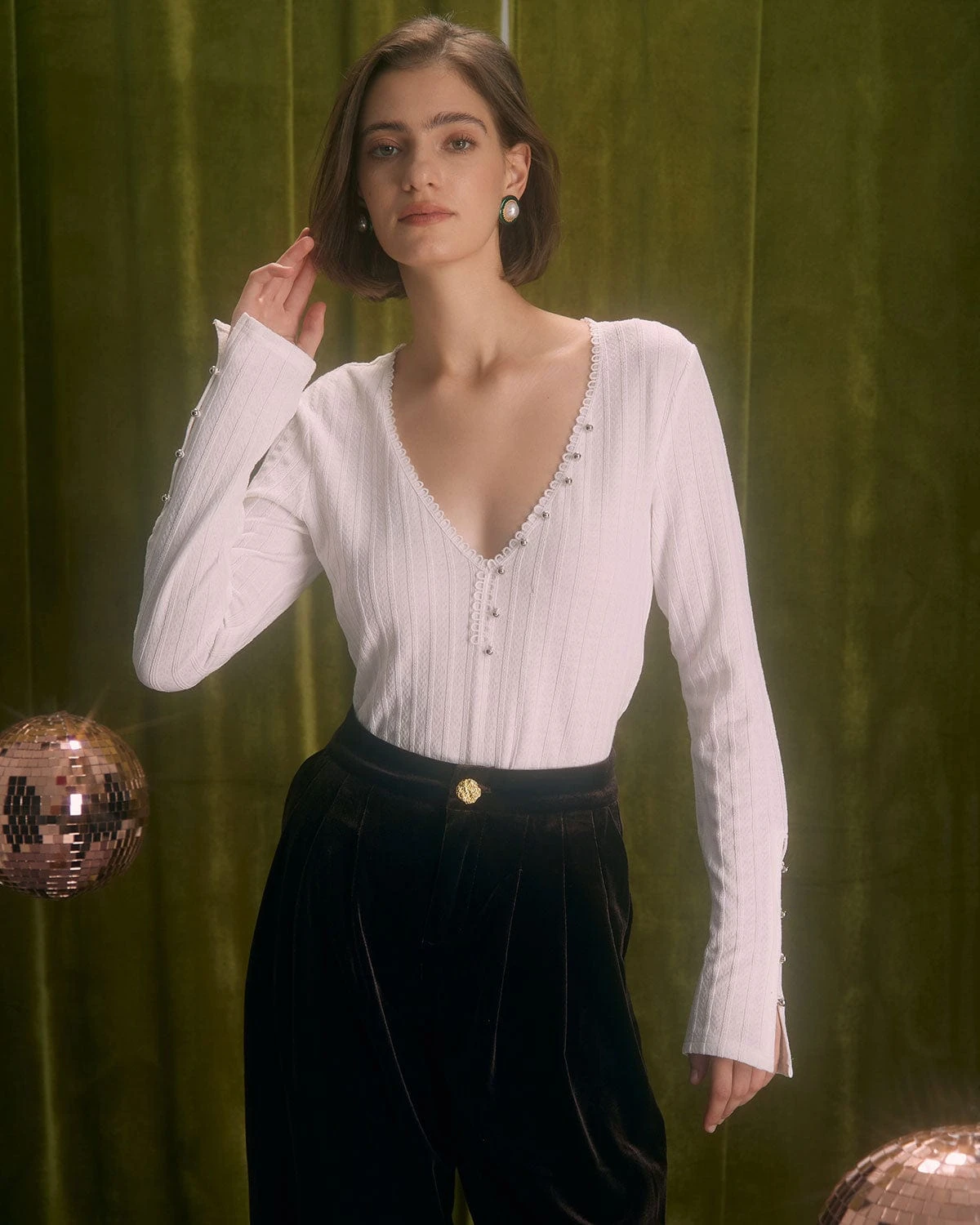 The White V Neck Lace Trim Textured Tee 1 The White V Neck Lace Trim Textured Tee