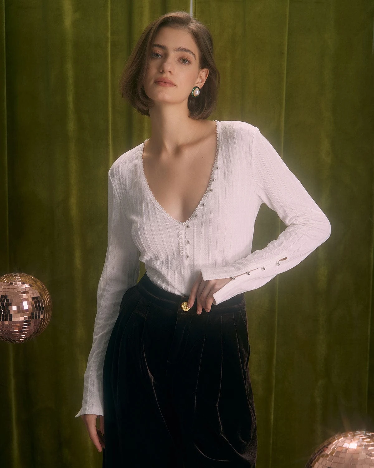 The White V Neck Lace Trim Textured Tee 3 The White V Neck Lace Trim Textured Tee - Image 3