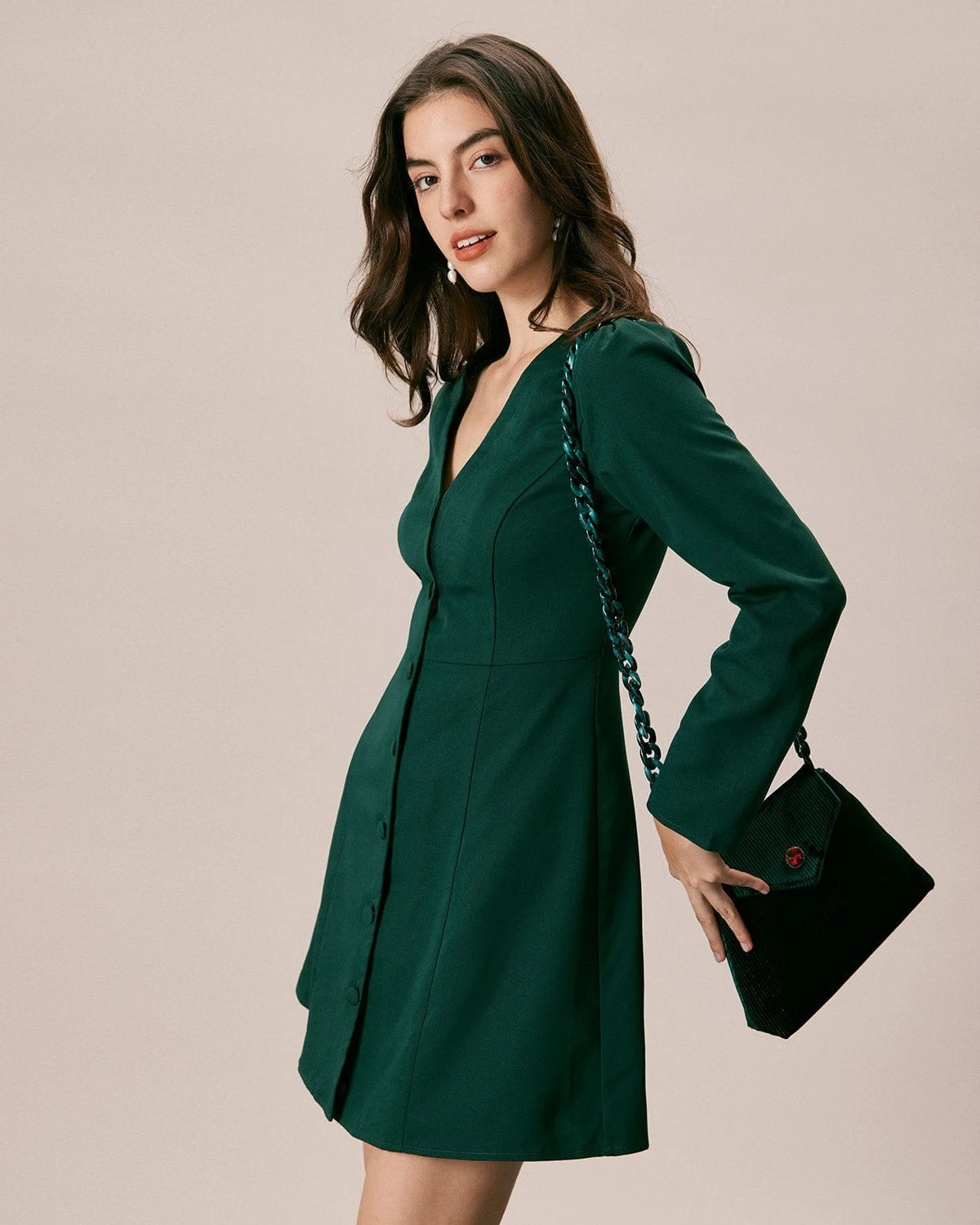 The Green V Neck Button Shirt Mini Dress 3 The Green V Neck Button Shirt Mini Dress - Image 3