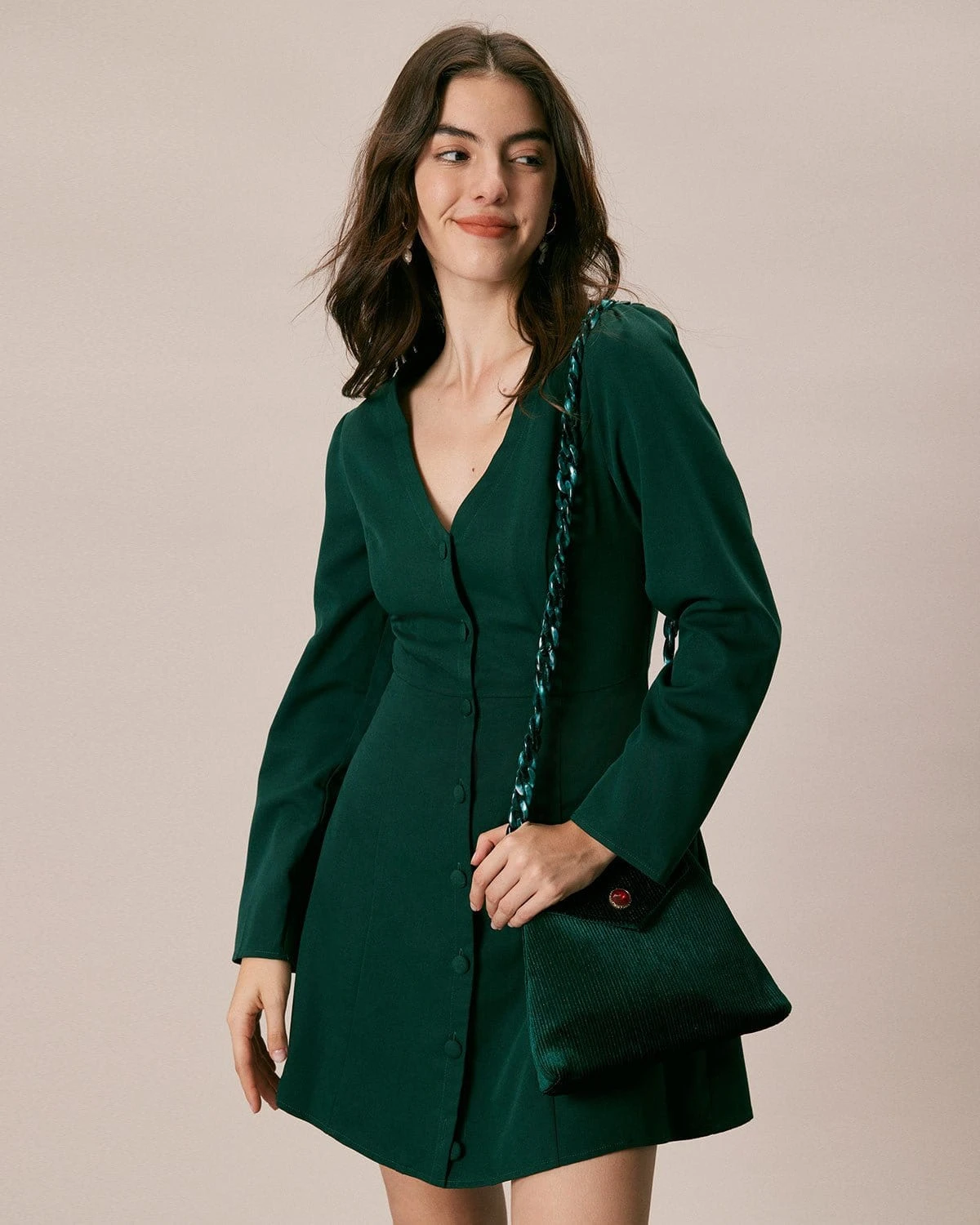 The Green V Neck Button Shirt Mini Dress 5 The Green V Neck Button Shirt Mini Dress - Image 5