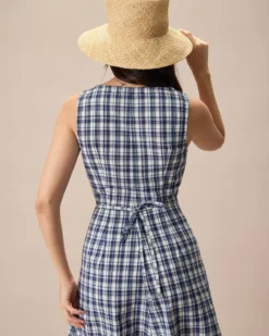 The Blue V Neck Plaid Button Cotton Midi Dress 6 The Blue V Neck Plaid Button Cotton Midi Dress -Deals Dress N Swimwear Store the v neck plaid button midi dress dresses gb6doo