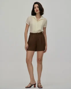 The Beige V Neck Pleated Chiffon Blouse -Deals Dress N Swimwear Store the v neck pleated blouse tops vshehg