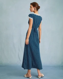 The Navy V Neck Polka Dot Lace Ruched Maxi Dress -Deals Dress N Swimwear Store the v neck polka dot dress dresses 7pjpwc 277605