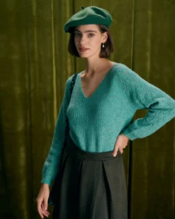 The Green V Neck Ribbed Raglan Sleeve Sweater -Deals Dress N Swimwear Store the v neck raglan sleeve sweater tops cfmmz6