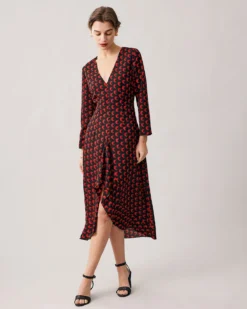 The Red V Neck Slit Long Sleeve Midi Dress 7 The Red V Neck Slit Long Sleeve Midi Dress -Deals Dress N Swimwear Store the v neck ruffle hem midi dress dresses c201kr 647653