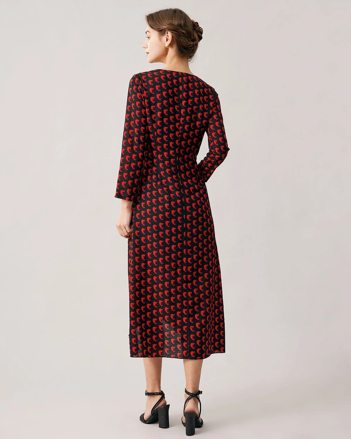 The Red V Neck Slit Long Sleeve Midi Dress 5 The Red V Neck Slit Long Sleeve Midi Dress - Image 5