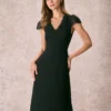 The Black V Neck Ruffle Sheer Midi Dress