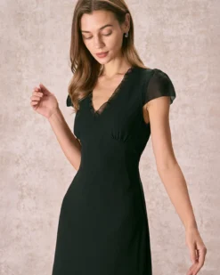 The Black V Neck Ruffle Sheer Midi Dress -Deals Dress N Swimwear Store the v neck ruffle midi dress dresses 1wk0au