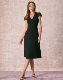 The Black V Neck Ruffle Sheer Midi Dress -Deals Dress N Swimwear Store the v neck ruffle midi dress dresses jd1wzn