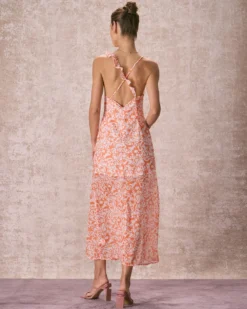 The Orange V Neck Floral Ruffle Maxi Dress -Deals Dress N Swimwear Store the v neck ruffle slit dress dresses pxso05