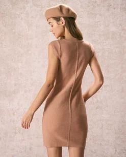 The Camel V Neck Striped Knit Mini Dress 11 The Camel V Neck Striped Knit Mini Dress -Deals Dress N Swimwear Store the v neck striped sweater dress dresses balyxs